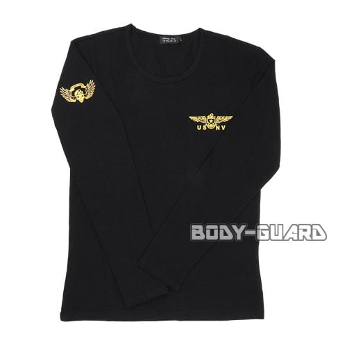 ミリタリーTシャツ　USNV　長袖　ブラック【ゆうパケット対応】　XL