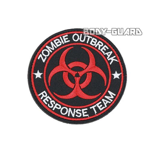 円形ワッペン　「ZOMBIE　OUTBREAK」　レッドライン【ゆうパケット対応】