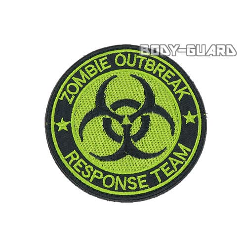 円形ワッペン　「ZOMBIE　OUTBREAK」　カーキ【ゆうパケット対応】